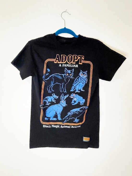 Steven Rhodes Tops - Steven Rhodes Adopt A Familiar Graphic T Shirt Black Magic Animal Witchy Tee S